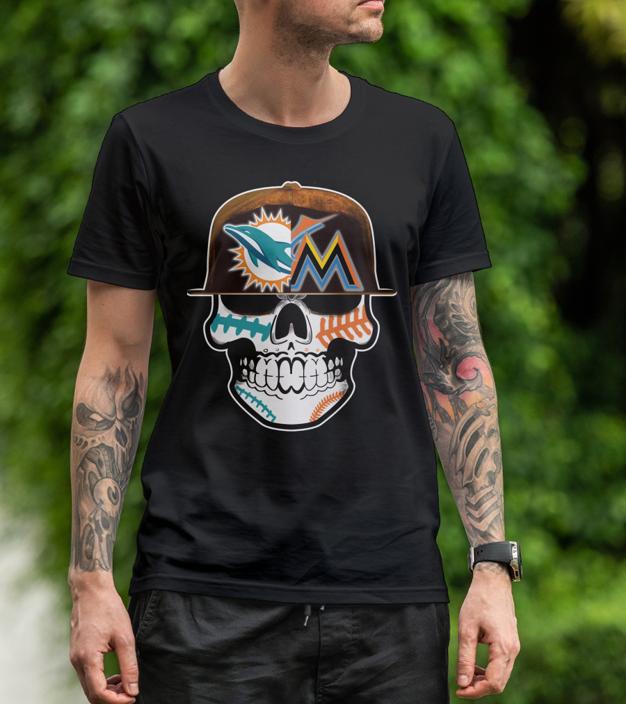 Miami Dolphins Marlins Skull Cap T-Shirt