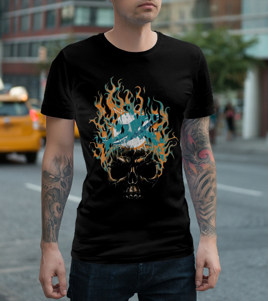 Miami Dolphins Flaming Skull Logo 38 T-Shirt