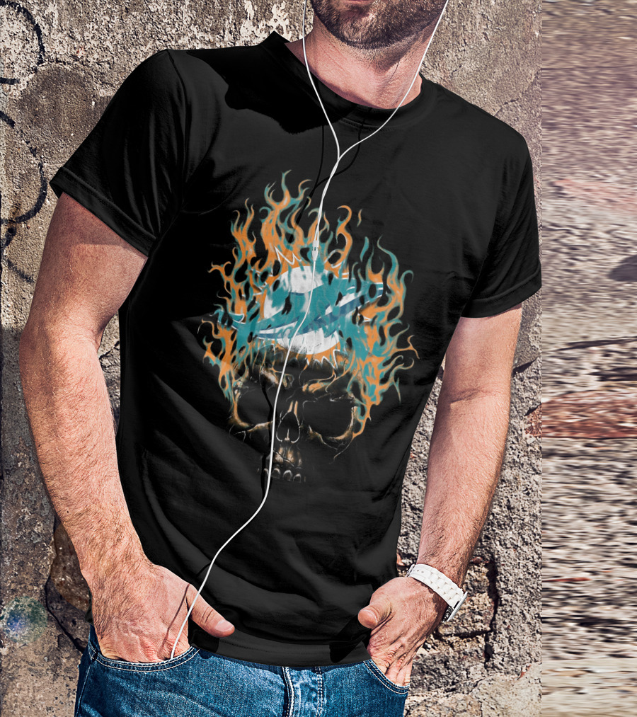 Miami Dolphins Flaming Skull Logo 38 T-Shirt