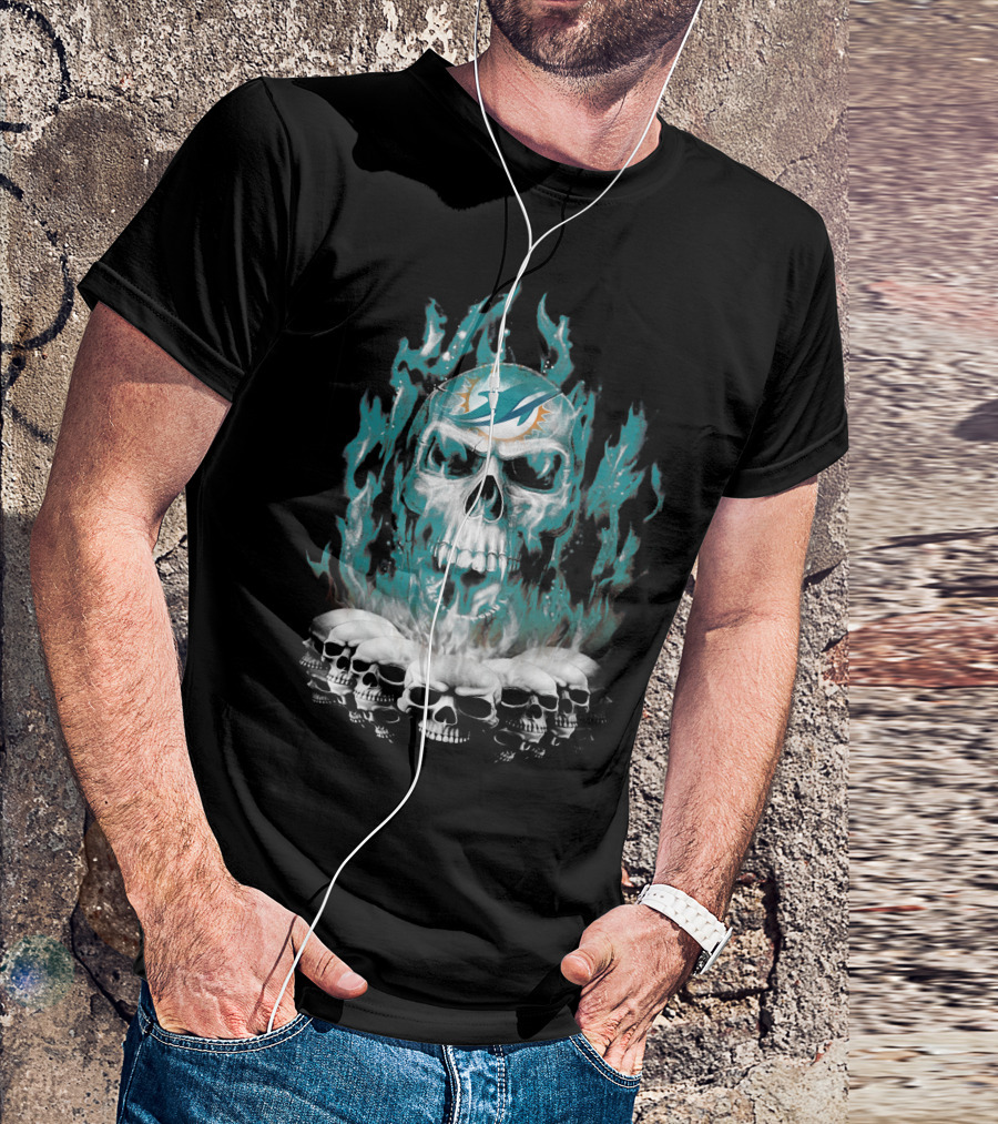 Miami Dolphins Flaming Skulls T-Shirt