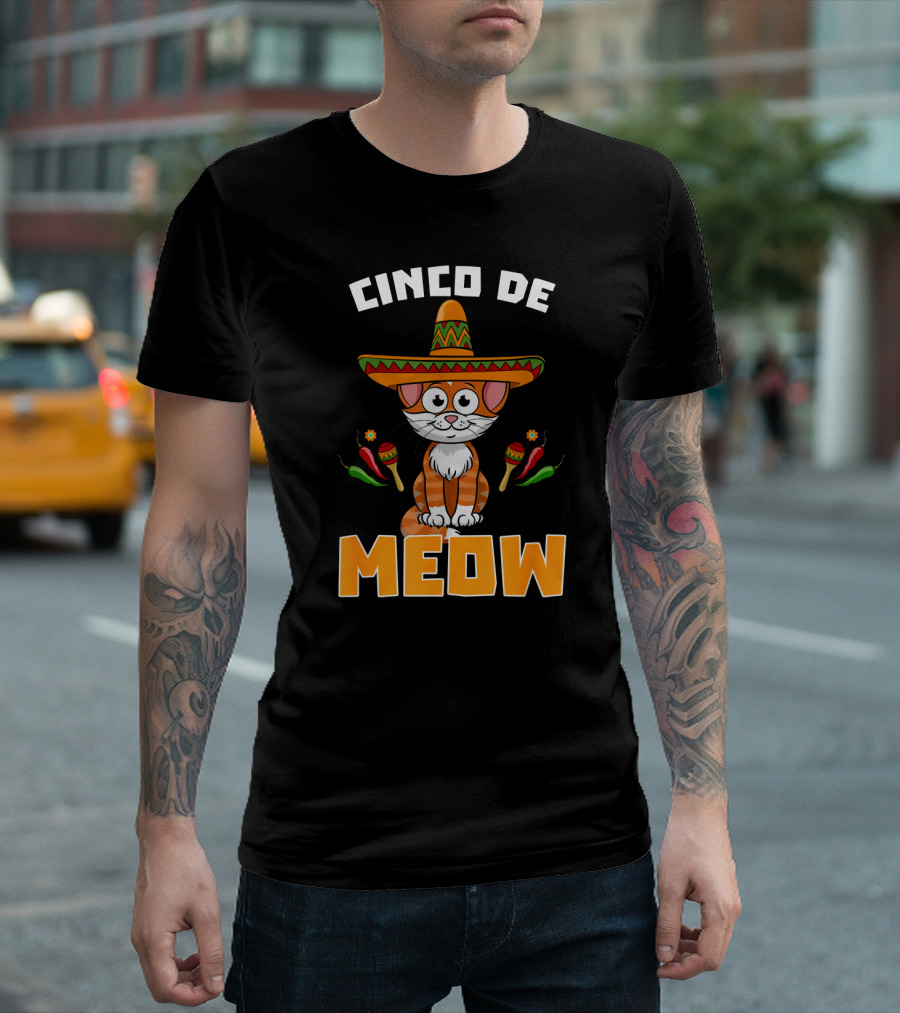 Cinco De Meow Cat Sombrero Maracas Peppers Fiesta T-Shirt