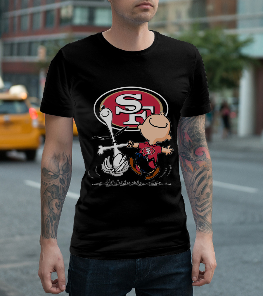 Snoopy and Charlie Brown Dancing with San Francisco 49ers SF T-Shirt