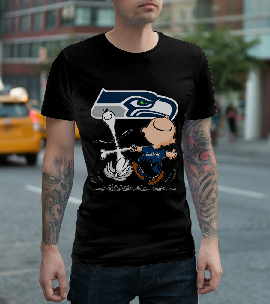 Snoopy Dance Seattle Seahawks Logo Charlie Brown T-Shirt