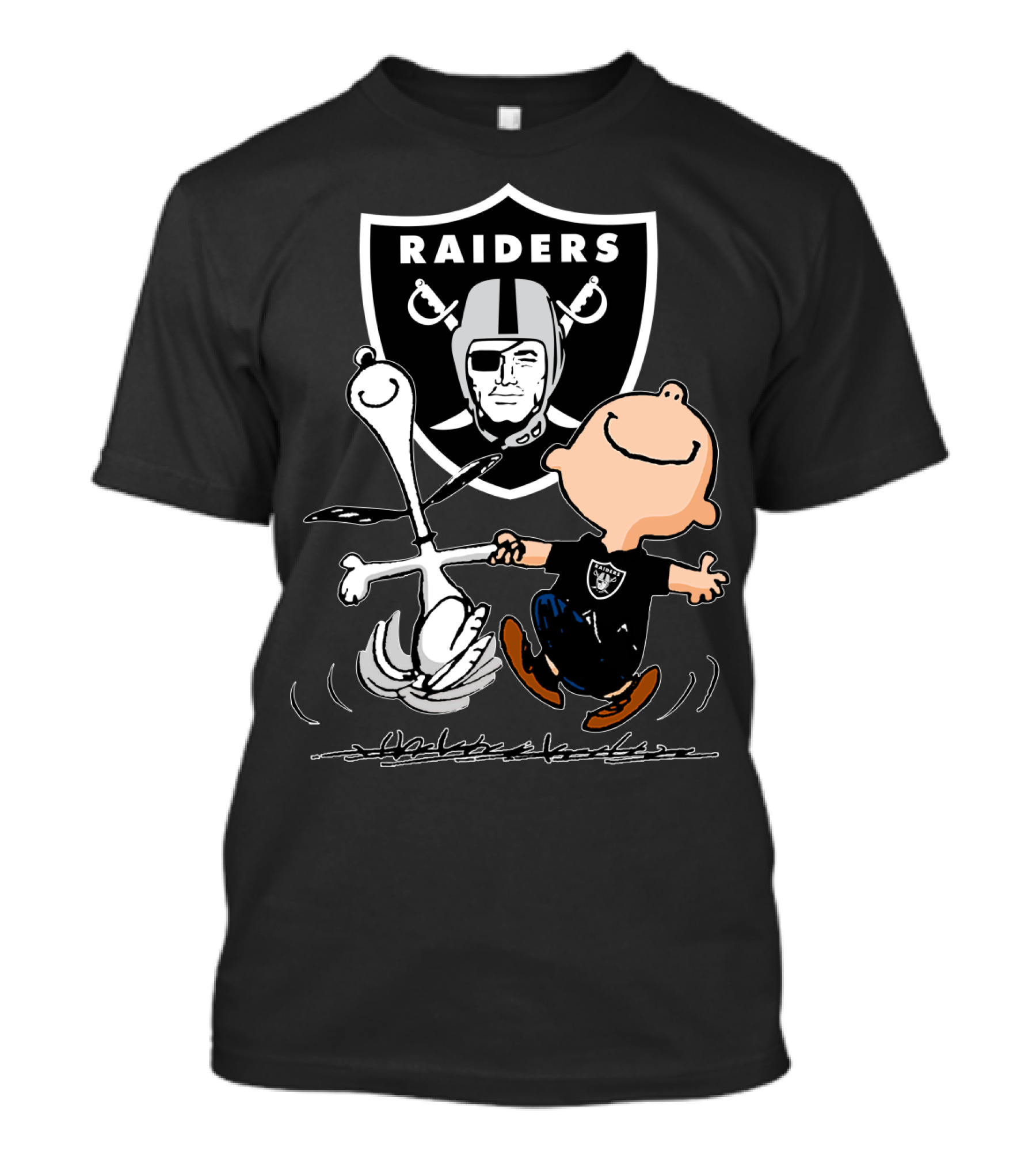 Snoopy And Charlie Brown Dancing In Front Of Oakland Raiders T-Shirt