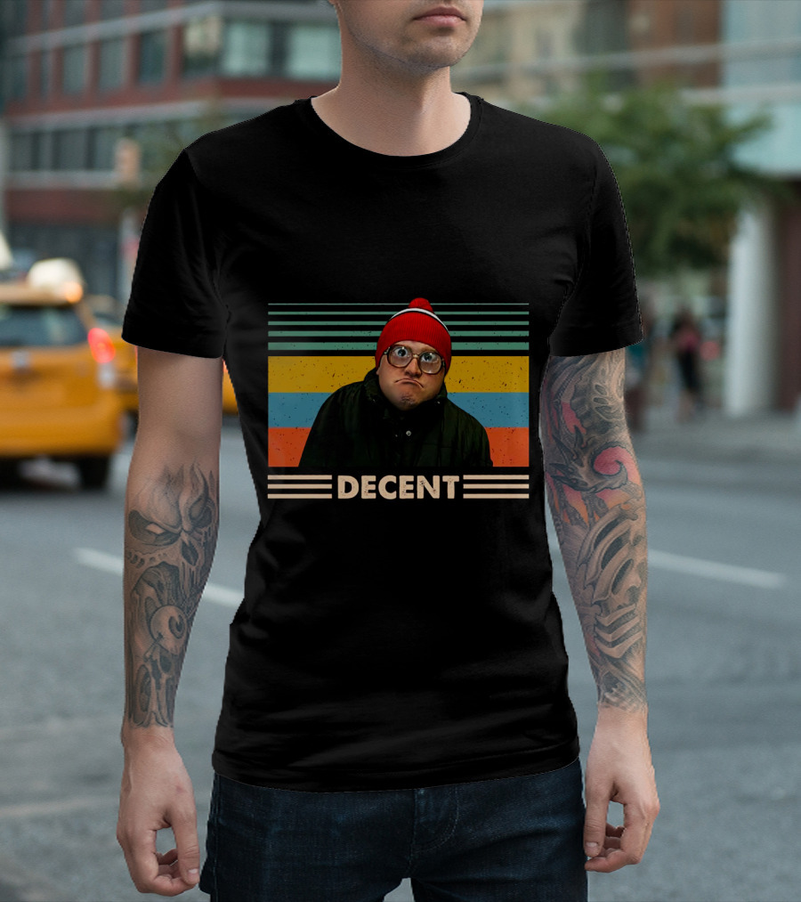 DEcent Retro Stripes Red Beanie Glasses Character T-Shirt