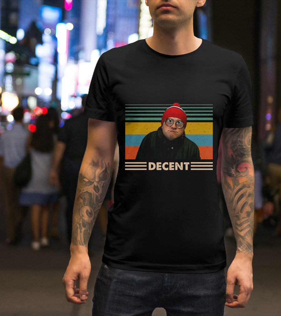DEcent Retro Stripes Red Beanie Glasses Character T-Shirt