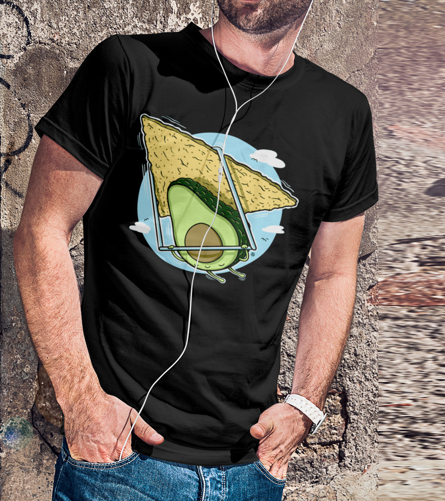 Avocado Flying With Tortilla Chip Swing Cartoon T-Shirt