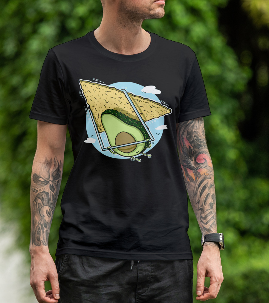 Avocado Flying With Tortilla Chip Swing Cartoon T-Shirt