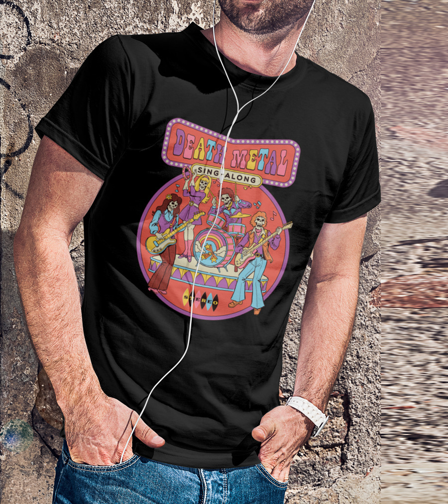 Death Metal Sing Along Retro Skeleton Rock Band Stereo Music T-Shirt