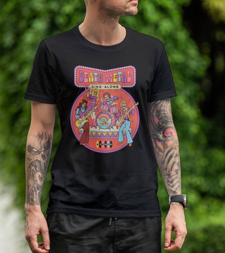 Death Metal Sing Along Retro Skeleton Rock Band Stereo Music T-Shirt