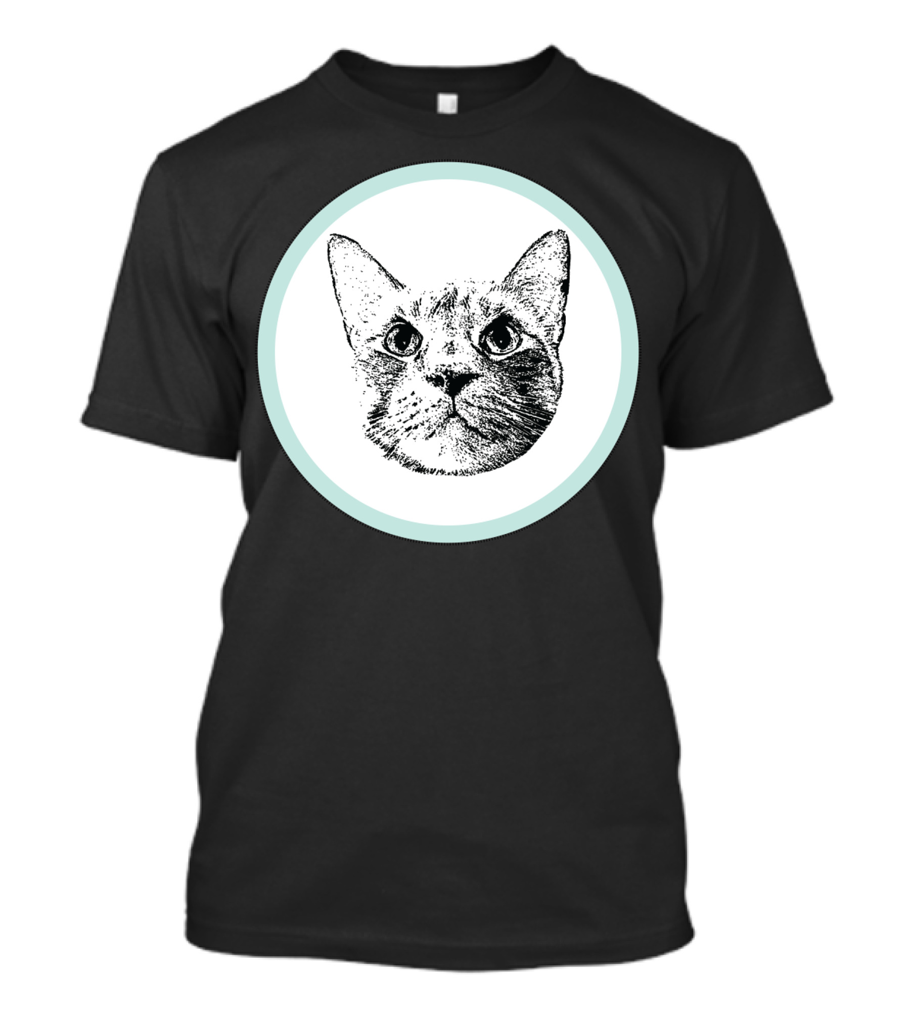 Punk The Cat Black And White Face Artwork Circle Emblem T-Shirt