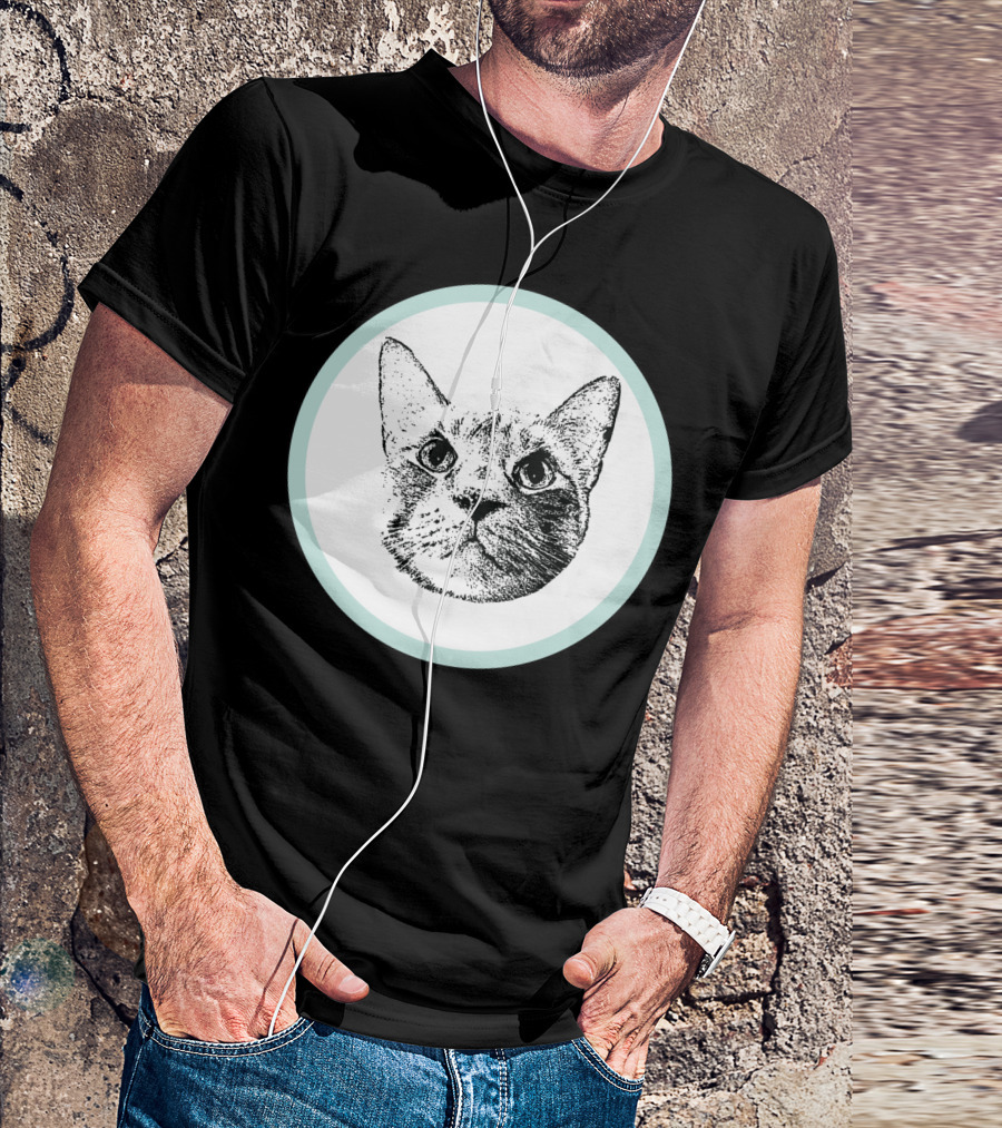 Punk The Cat Black And White Face Artwork Circle Emblem T-Shirt