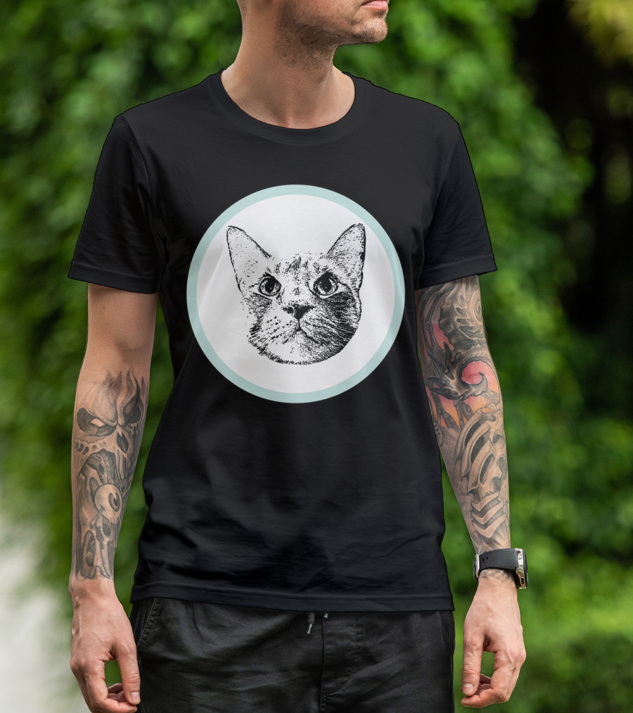 Punk The Cat Black And White Face Artwork Circle Emblem T-Shirt