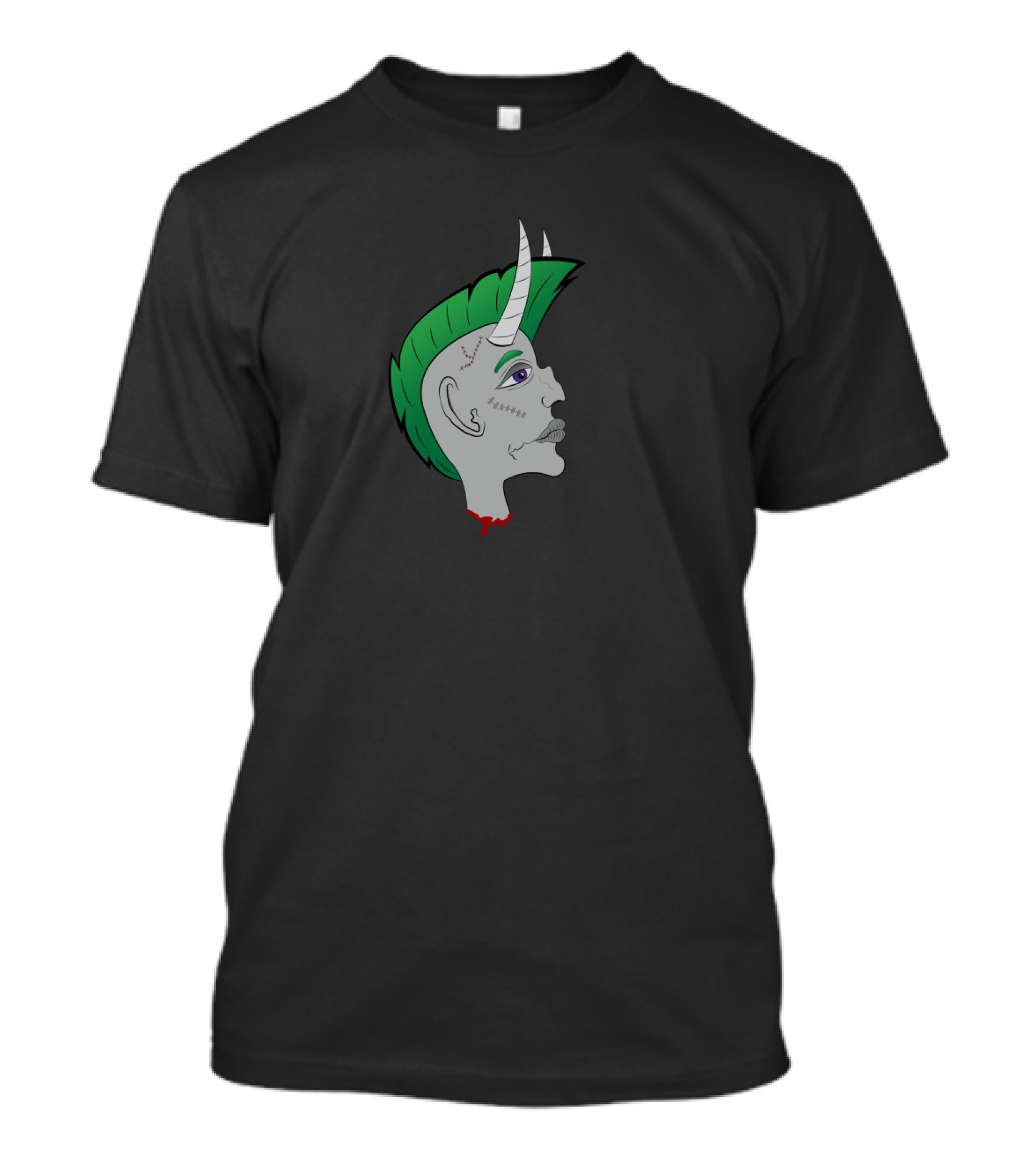 Demon Punk Green Mohawk Horns Face T-Shirt