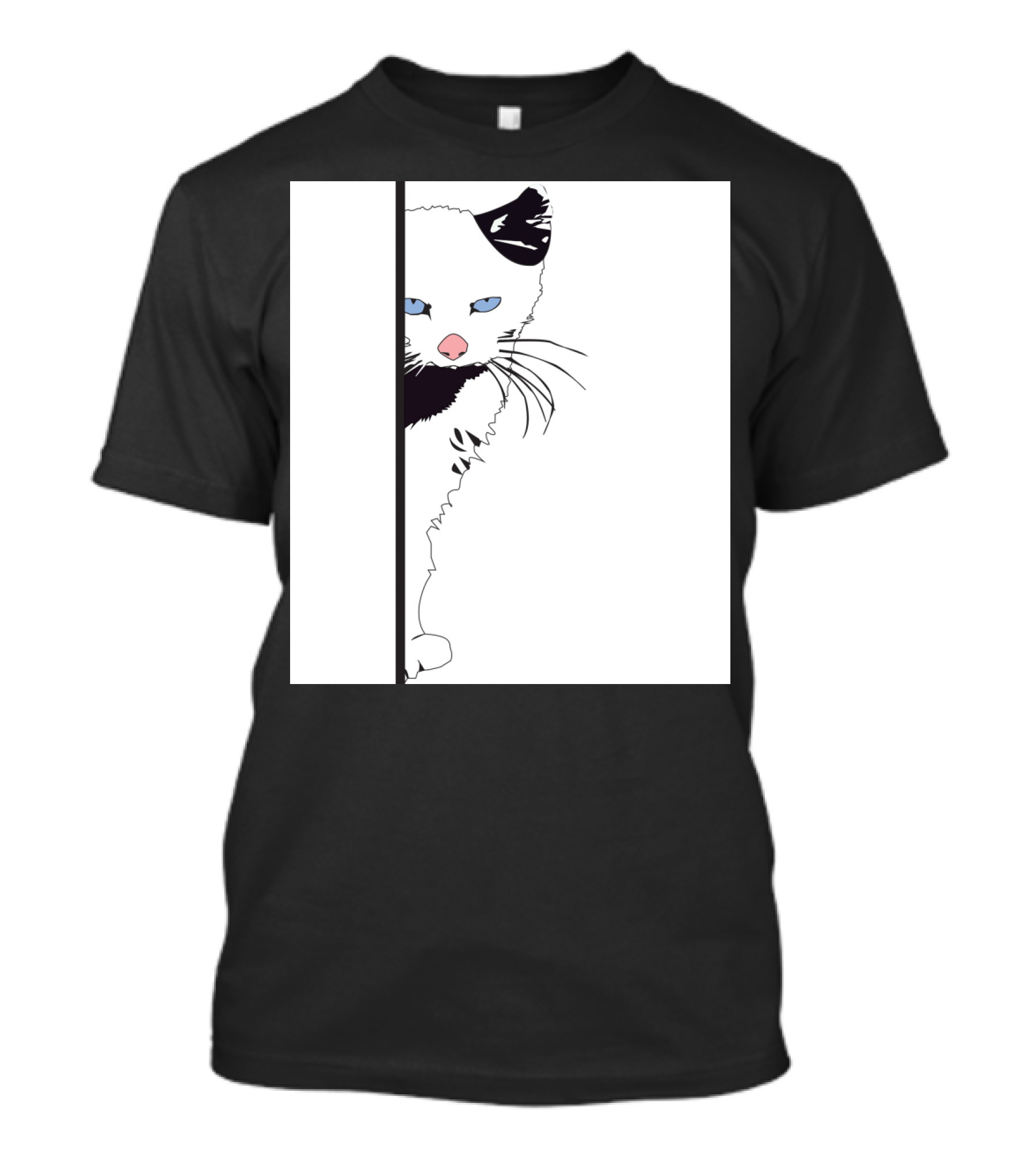 Punk Cat Illustration With Black And White Design And Blue Eyes T-Shirt