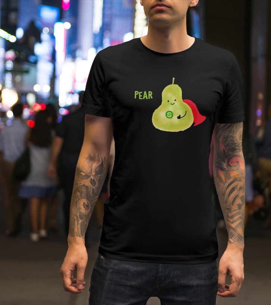 Super Pear Food From My Garden Funny Garden Pun With Superhero T-Shirt