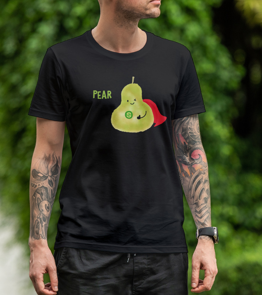 Super Pear Food From My Garden Funny Garden Pun With Superhero T-Shirt