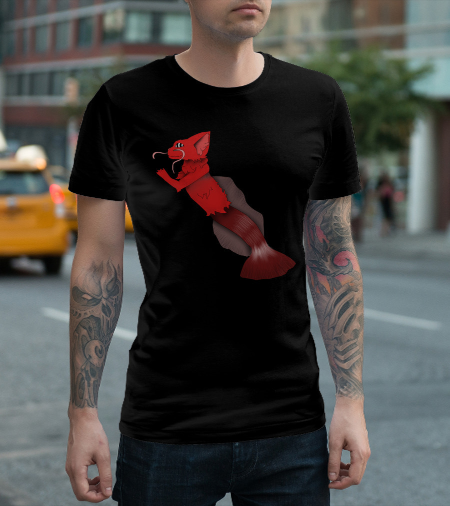 Catfish 2.5 Red Humanoid Fish Creature with Whiskers T-Shirt