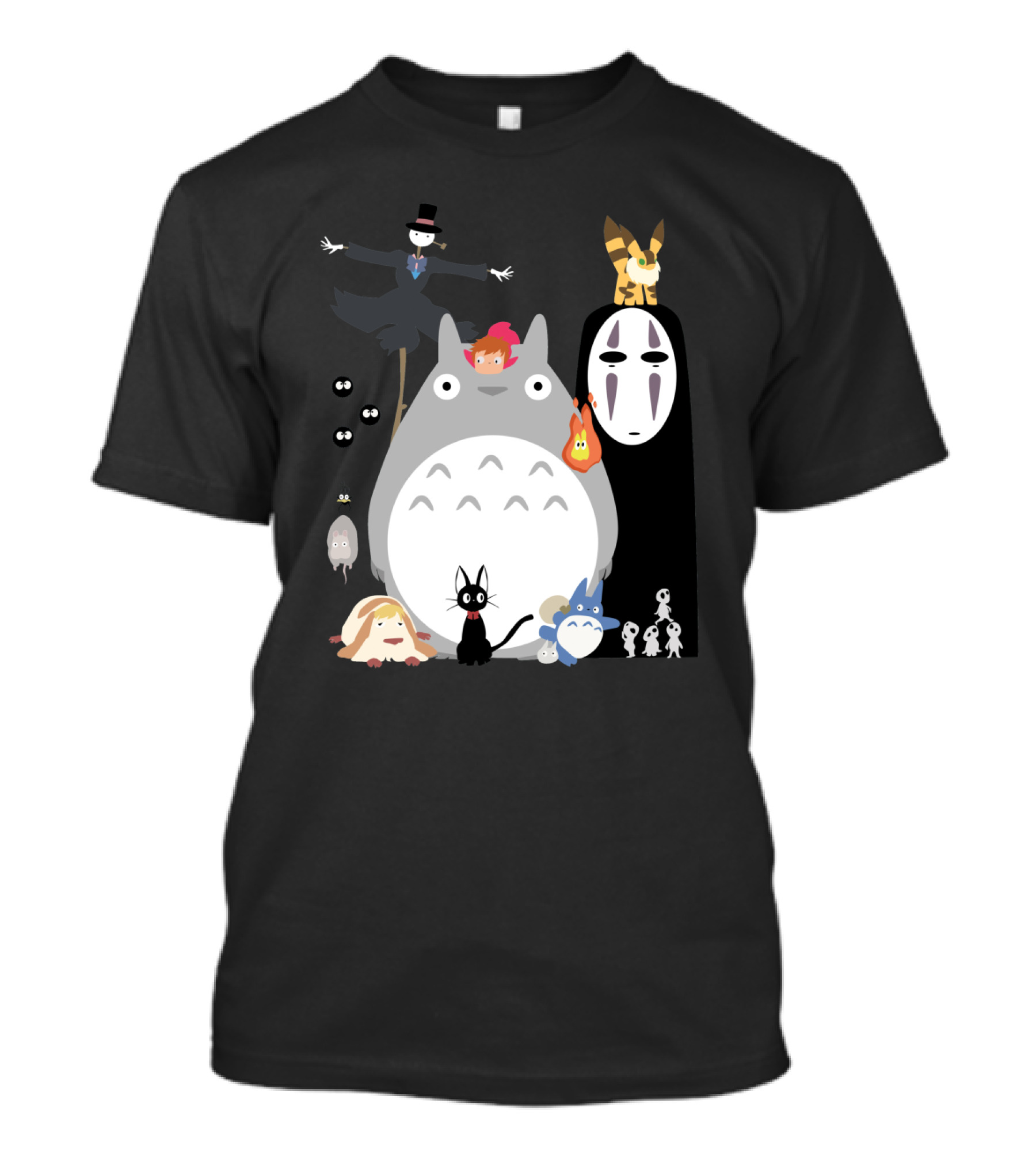 Ghibli Friends Totoro No-Face Jiji Catbus Calcifer Kodama Characters T-Shirt