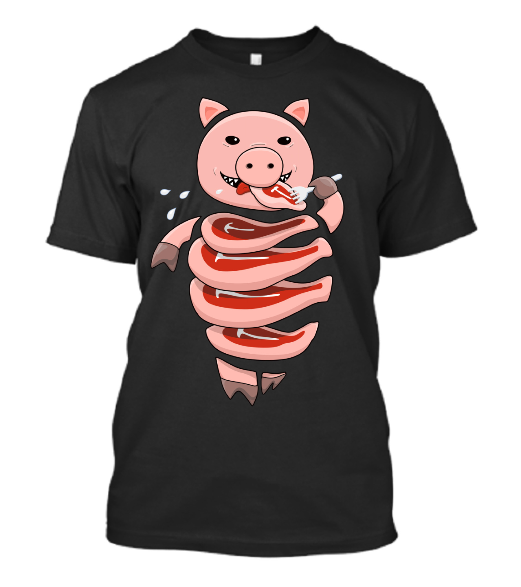 Funny Hungry Pig With Meat Spiral And Playful Face T-Shirt