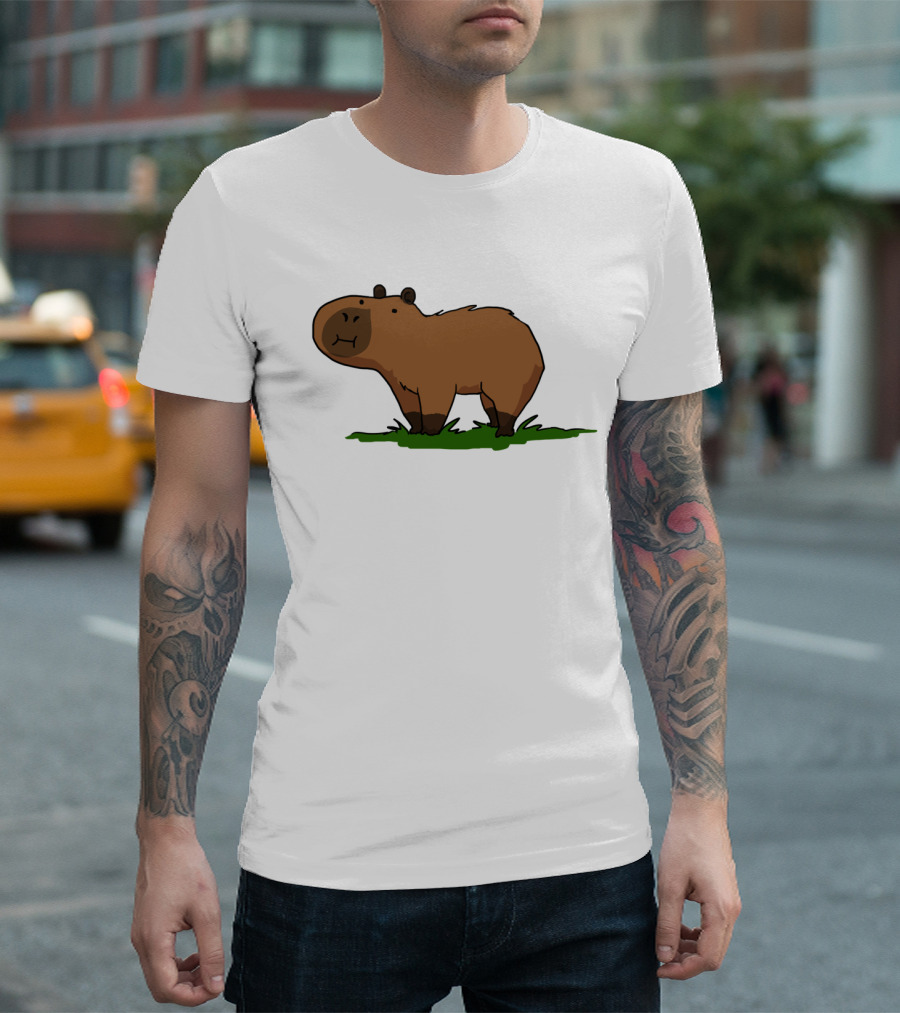 Capybara Cartoon with Grass T-Shirt