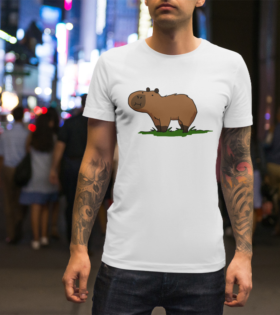 Capybara Cartoon With Grass T-Shirt