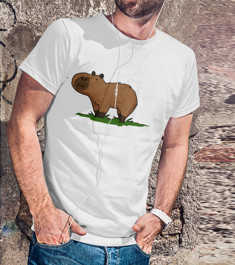 Capybara Cartoon With Grass T-Shirt