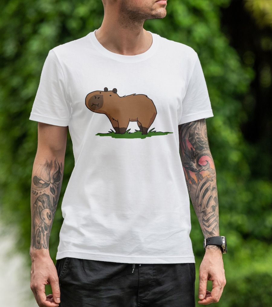 Capybara Cartoon With Grass T-Shirt