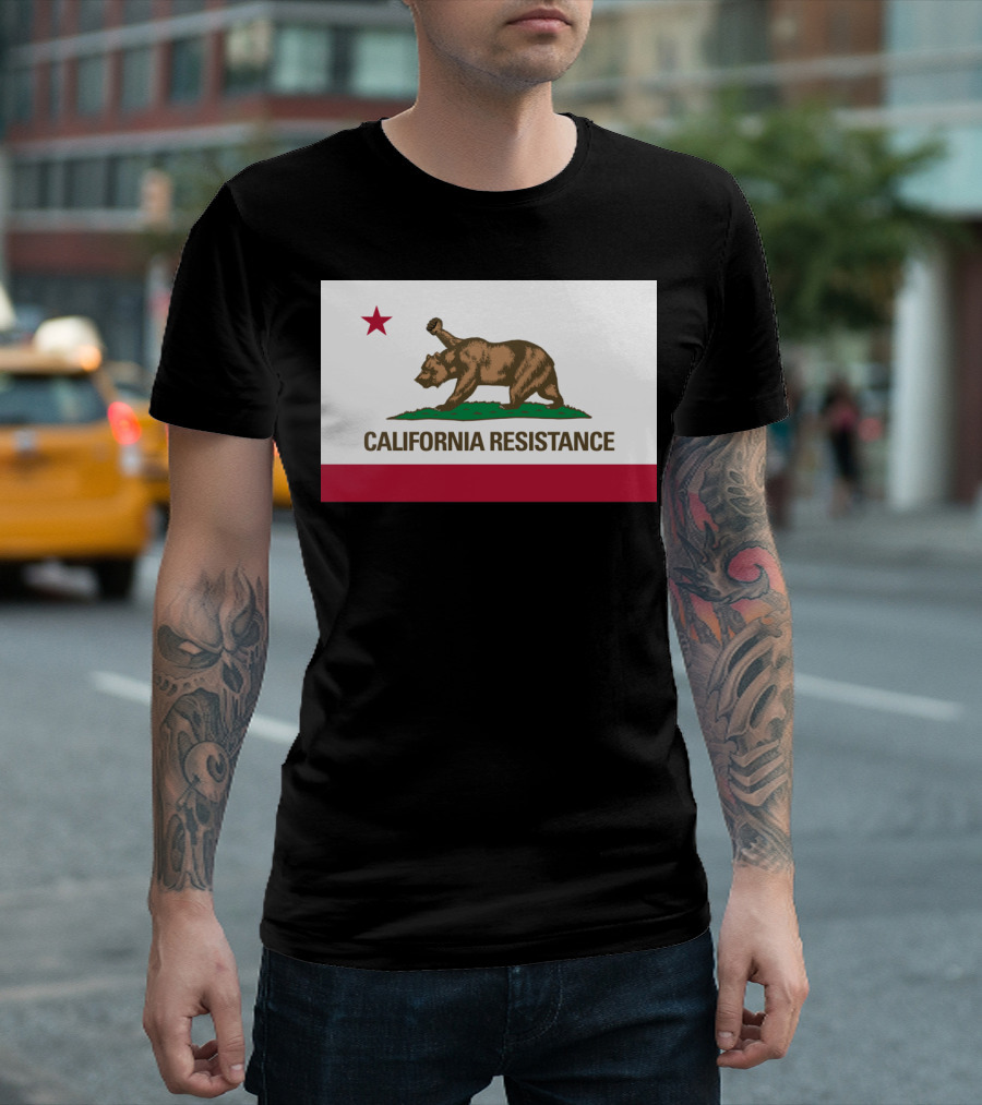 California Resistance Flag Design With Bear And Star Iconography T-Shirt