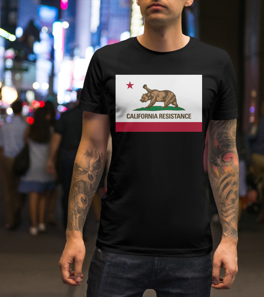 California Resistance Flag Design With Bear And Star Iconography T-Shirt