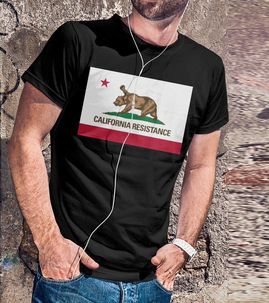 California Resistance Flag Design With Bear And Star Iconography T-Shirt