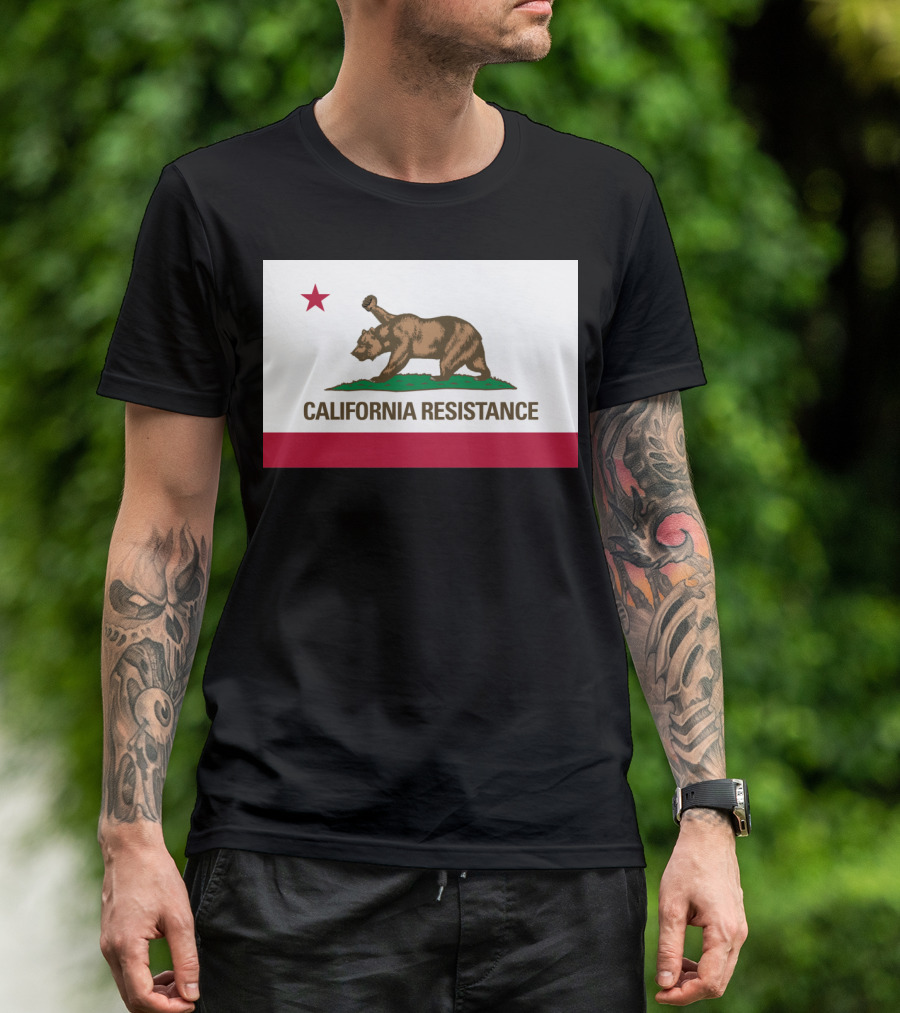 California Resistance Flag Design With Bear And Star Iconography T-Shirt