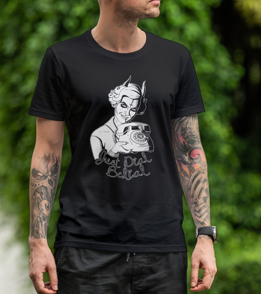 Just Dial Belial Retro Demon With Vintage Phone Drawing T-Shirt