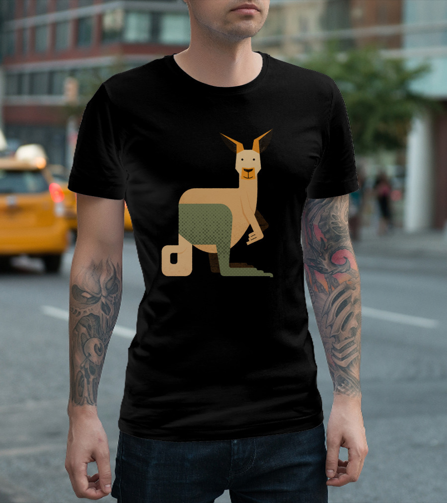 Geometric Whimsy Kangaroo Art with Playful Expression T-Shirt