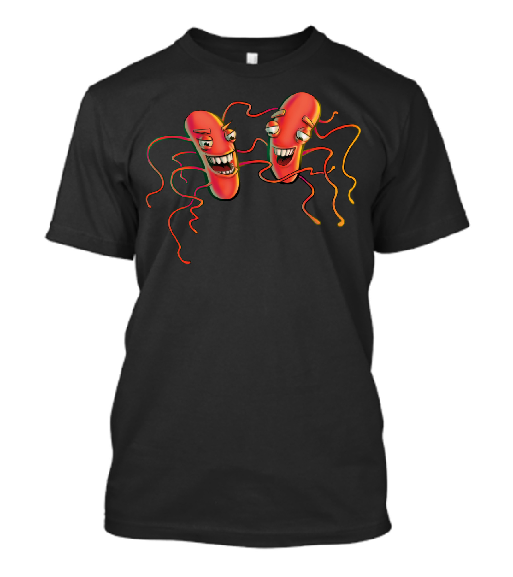 Funny Salmonella Cartoon Bacteria Characters With Smiling Faces And Wiggly Limbs T-Shirt
