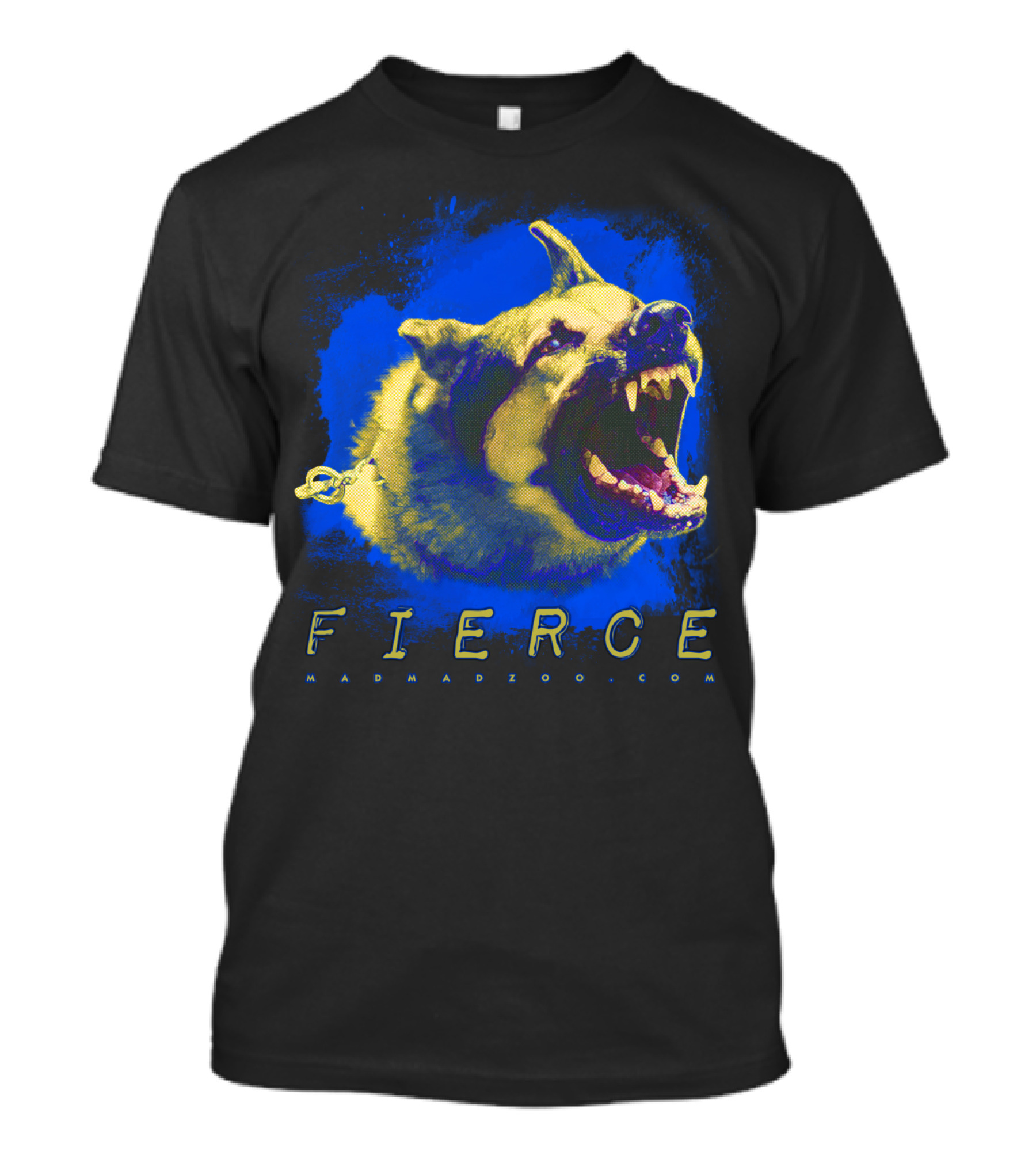 Fierce Dog MadMadZoo.com Bold Blue And Yellow T-Shirt
