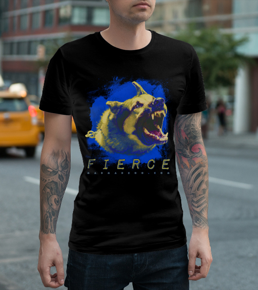 Fierce Dog MadMadZoo.com Bold Blue And Yellow T-Shirt