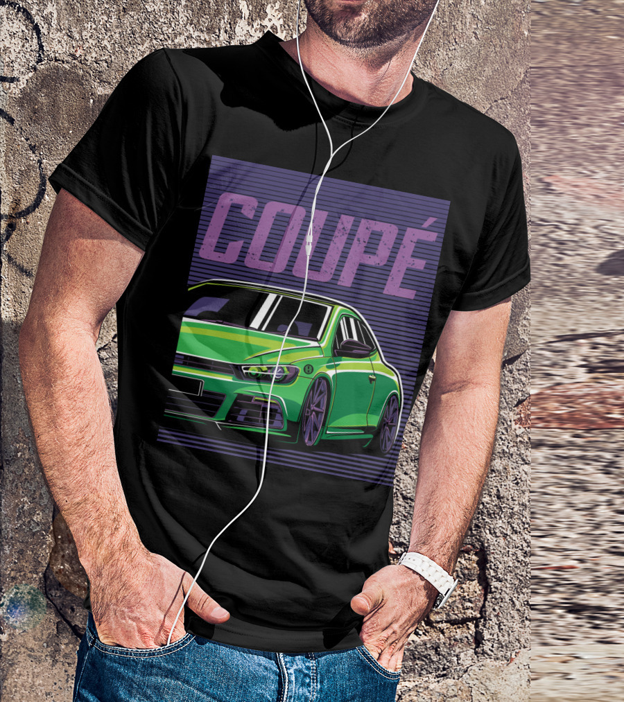 Volkswagen Scirocco Coupe Green Car Illustration Bold Purple Text T-Shirt