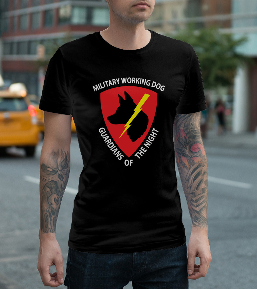 Military Working Dog Guardians of the Night Emblem with Lightning Bolt and Dog T-Shirt