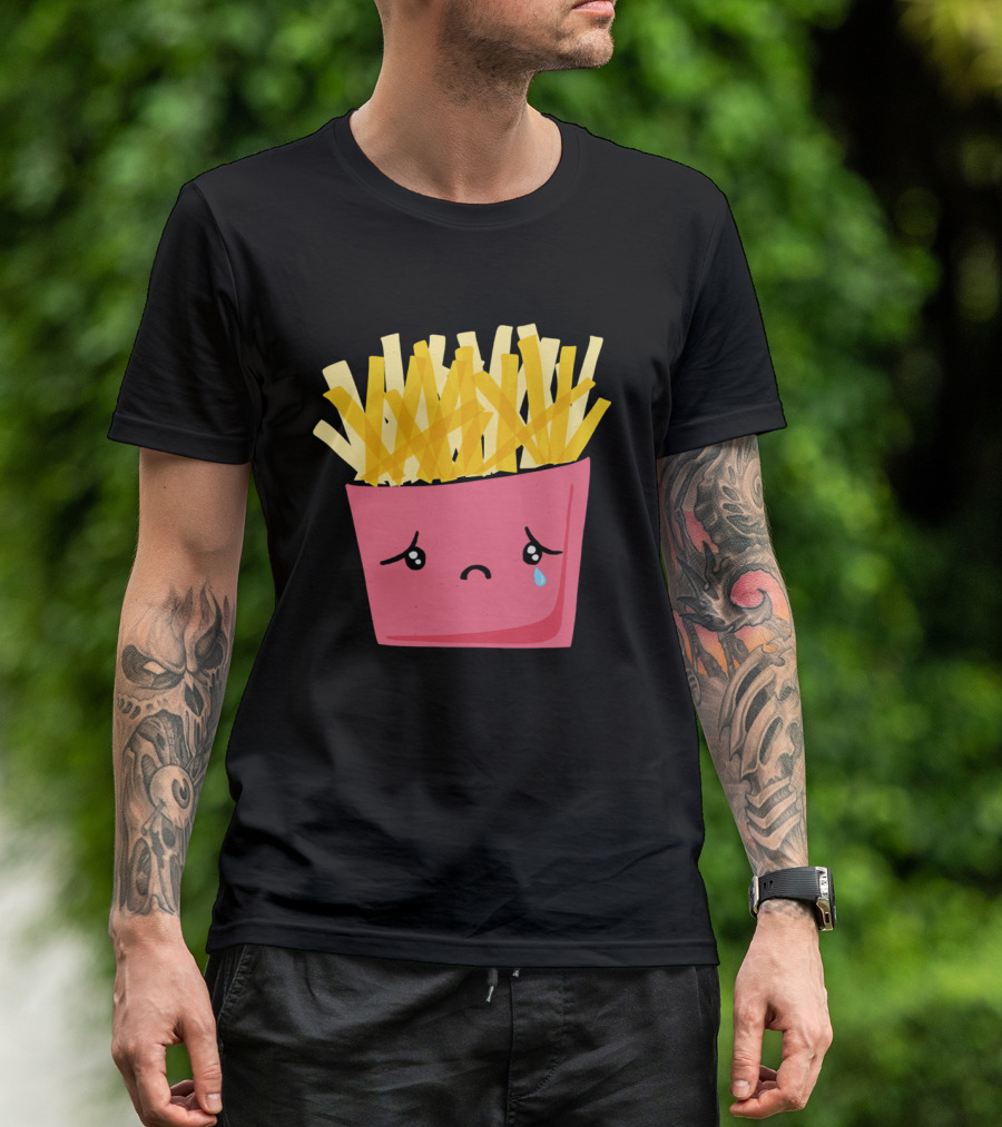 Sad French Fries With Teardrop And Frown Face T-Shirt