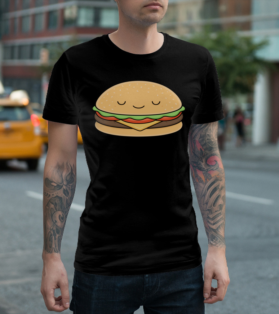 Happy Burger Smiling Cheese and Lettuce Sandwich T-Shirt