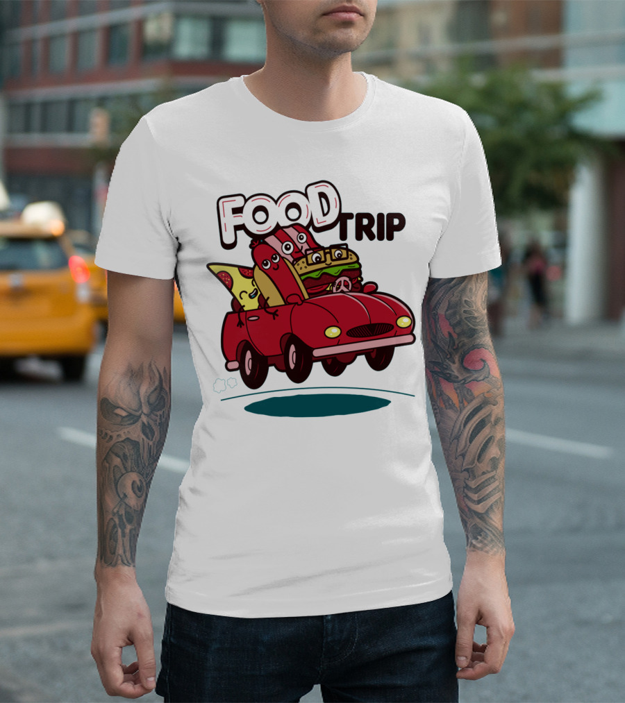 Cartoon Food Characters on a Joyful Road Trip Adventure T-Shirt