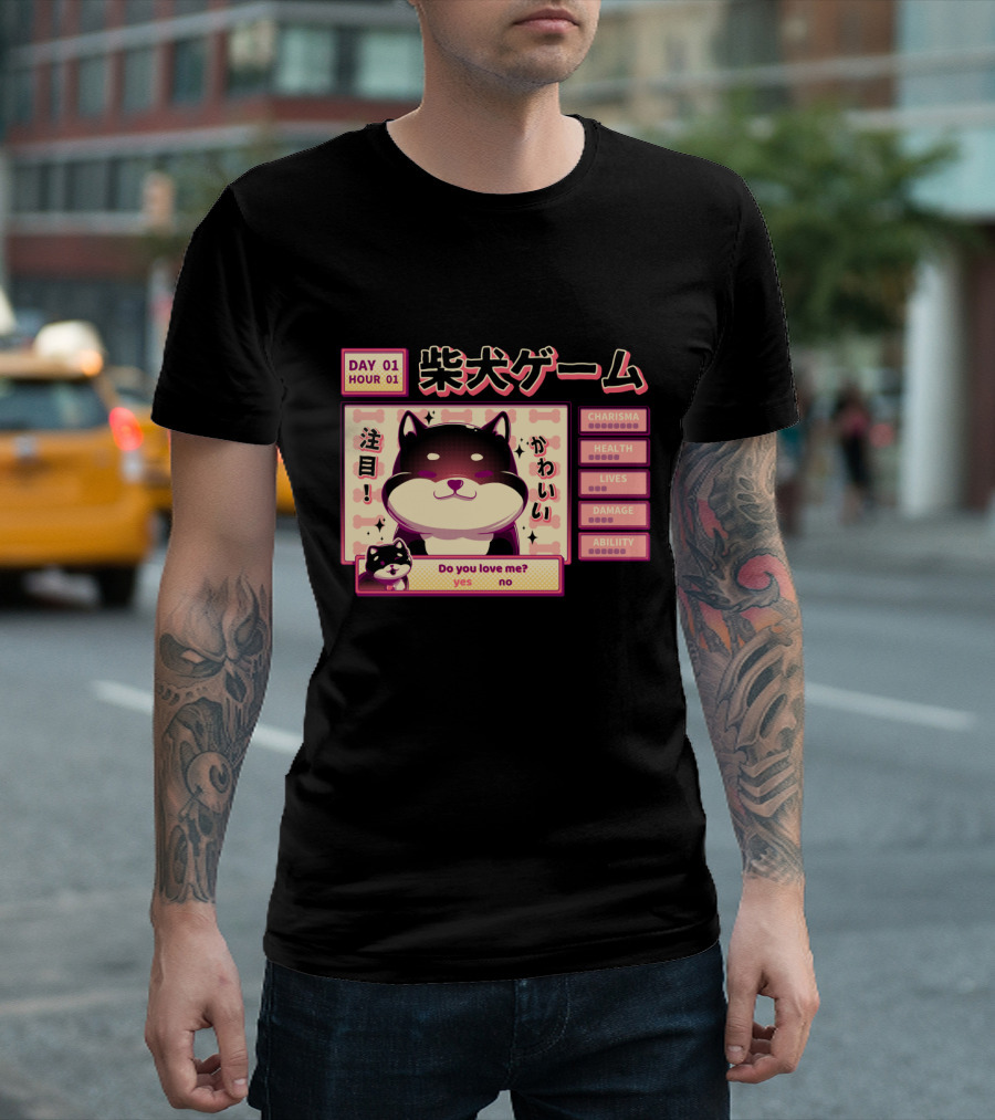Day 01 Hour 01 Shiba Inu Game Do You Love Me Kawaii Charisma Health Lives Damage Ability T-Shirt