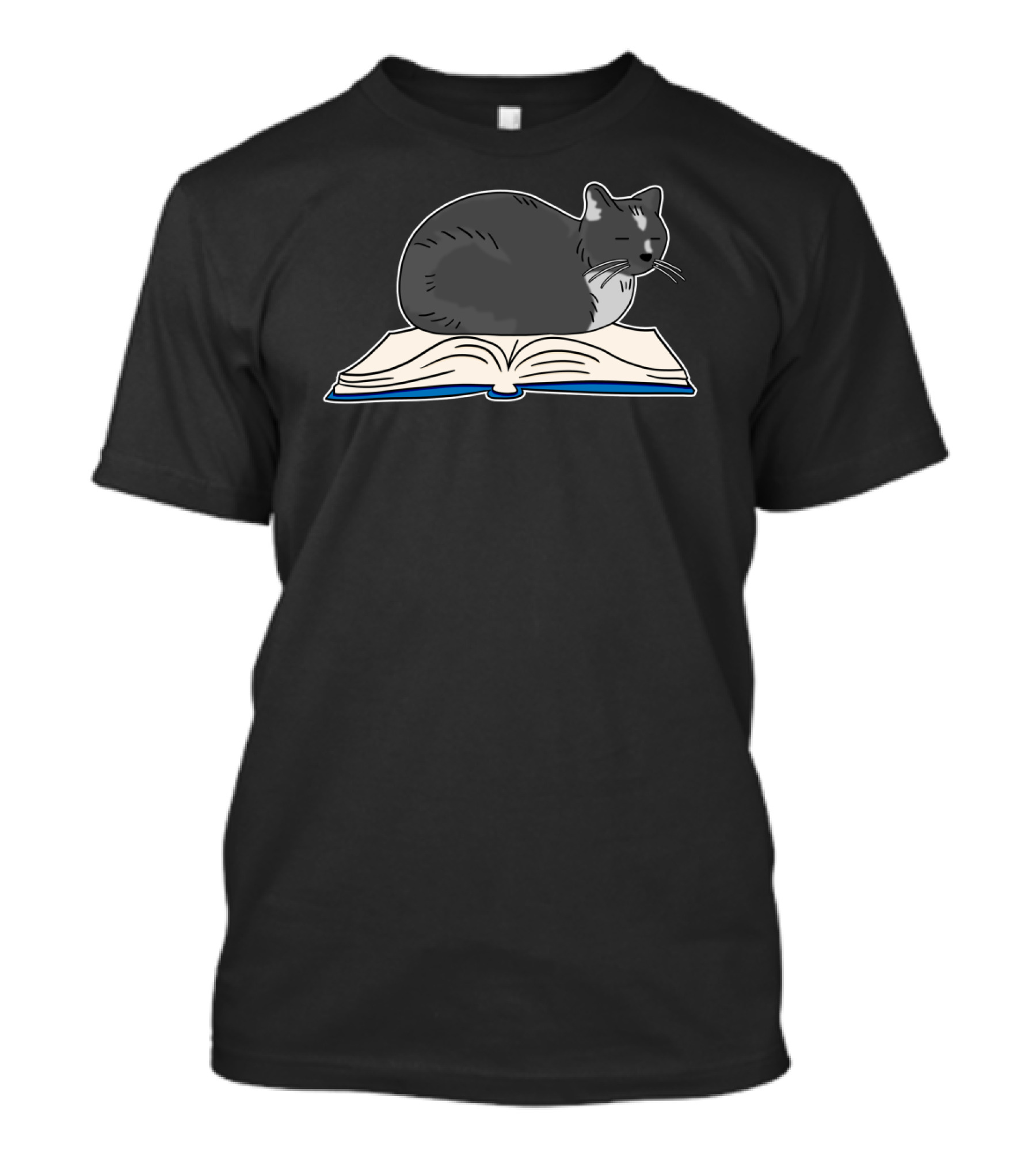 Grey Cat Resting On Open Book T-Shirt