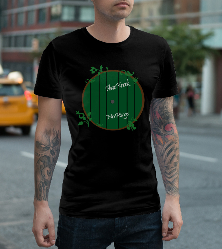 Please Knock No Rings Green Hobbit Door with Leafy Vines T-Shirt