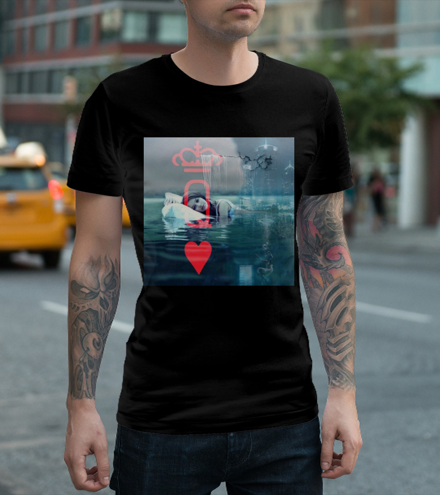 Surreal Water Dream With Unexpected Queen Of Hearts In Futuristic Cityscape T-Shirt