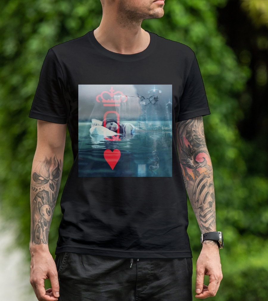 Surreal Water Dream With Unexpected Queen Of Hearts In Futuristic Cityscape T-Shirt