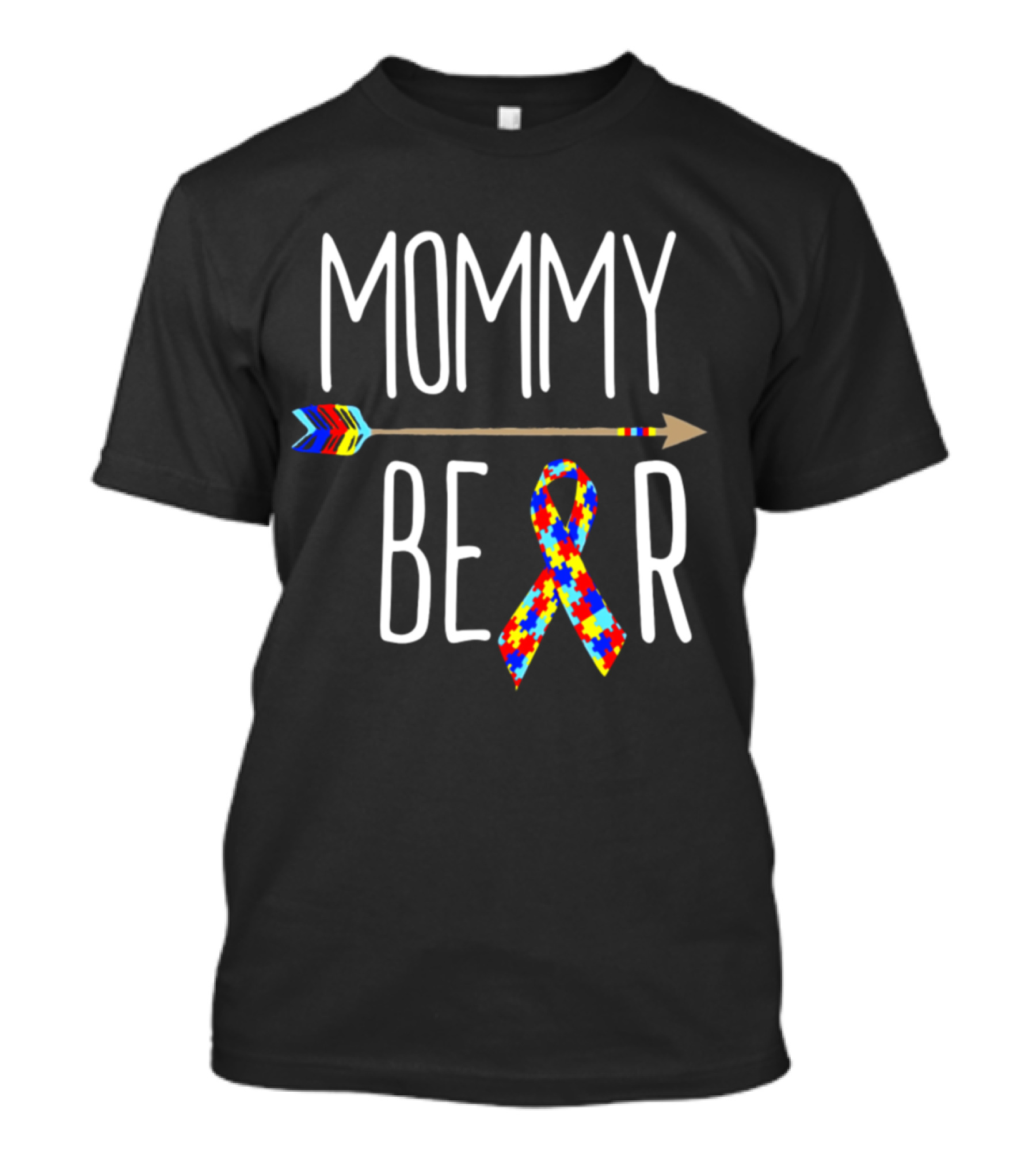 Mommy Bear Arrow With Autism Awareness Ribbon April T-Shirt