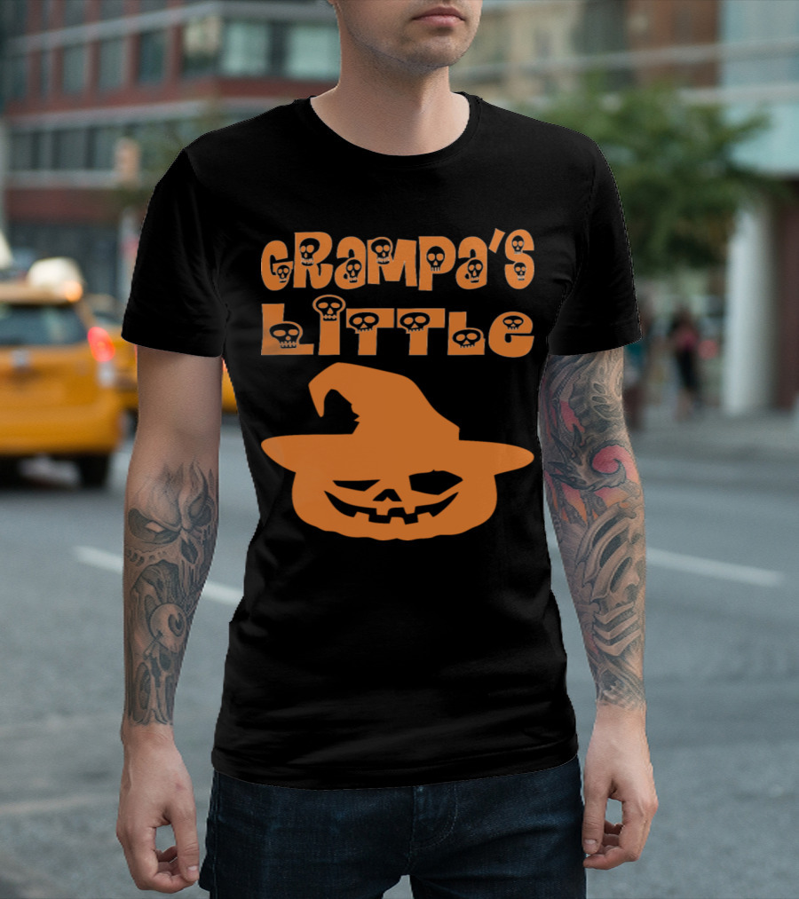Grampa's Little Pumpkin Halloween Skull Letters Jack-o'-Lantern Hat T-Shirt