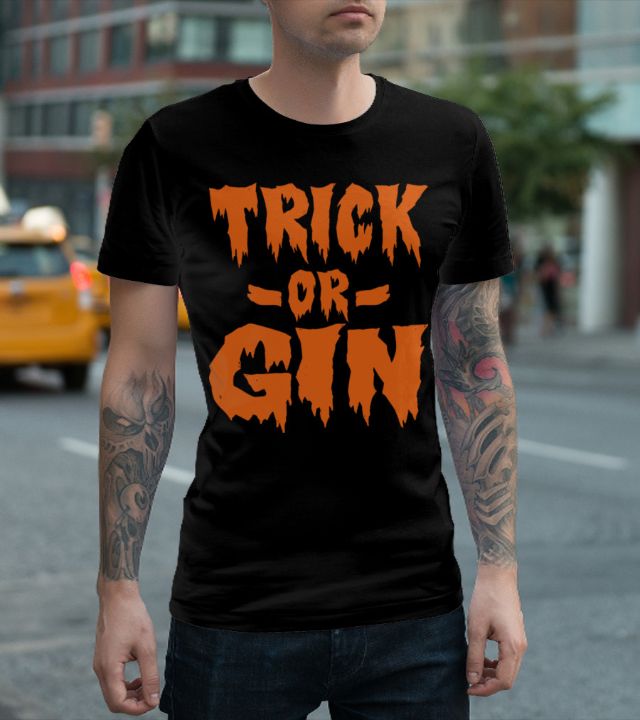 Trick Or Gin Halloween Pumpkin Ghost Spirits T-Shirt